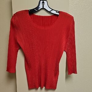 Issey Miyake Red Pleated Long Sleeve Top